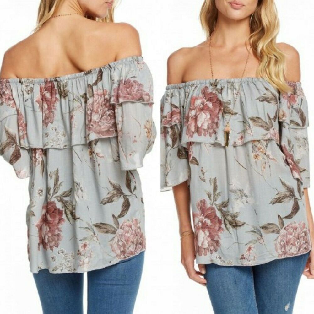 CHASER Blouse Medium Heirloom Gauze Floral Off Shoulder Elbow Sleeve Medium NEW